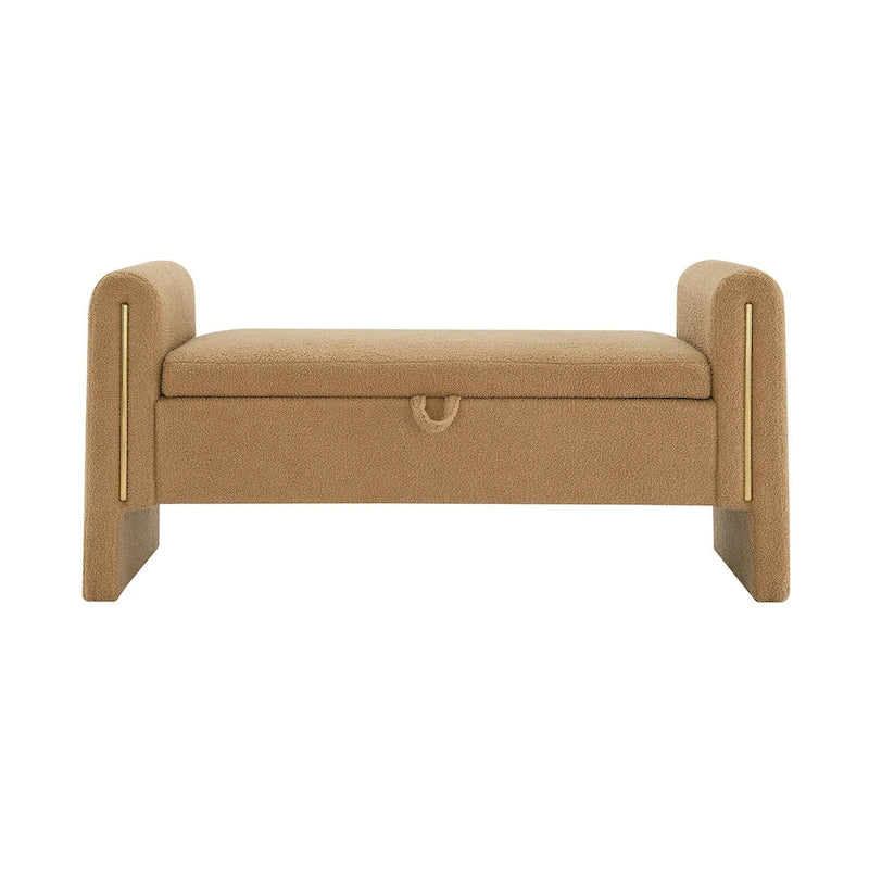 Banc de rangement rembourré en tissu Teddy avec accoudoirs et assise coussinée