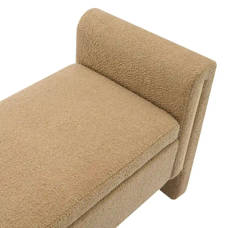 Banc de rangement rembourré en tissu Teddy avec accoudoirs et assise coussinée