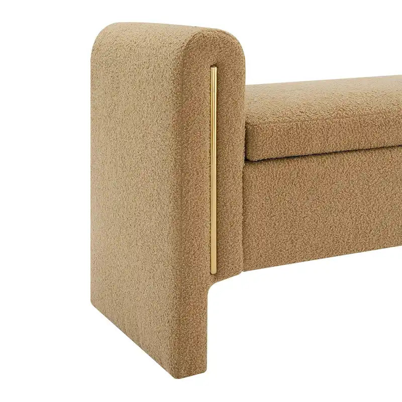 Banc de rangement rembourré en tissu Teddy avec accoudoirs et assise coussinée