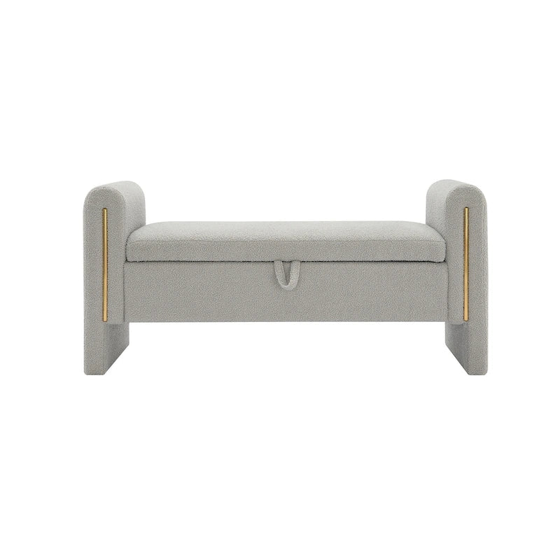 Banc de rangement rembourré en tissu Teddy avec accoudoirs et assise coussinée