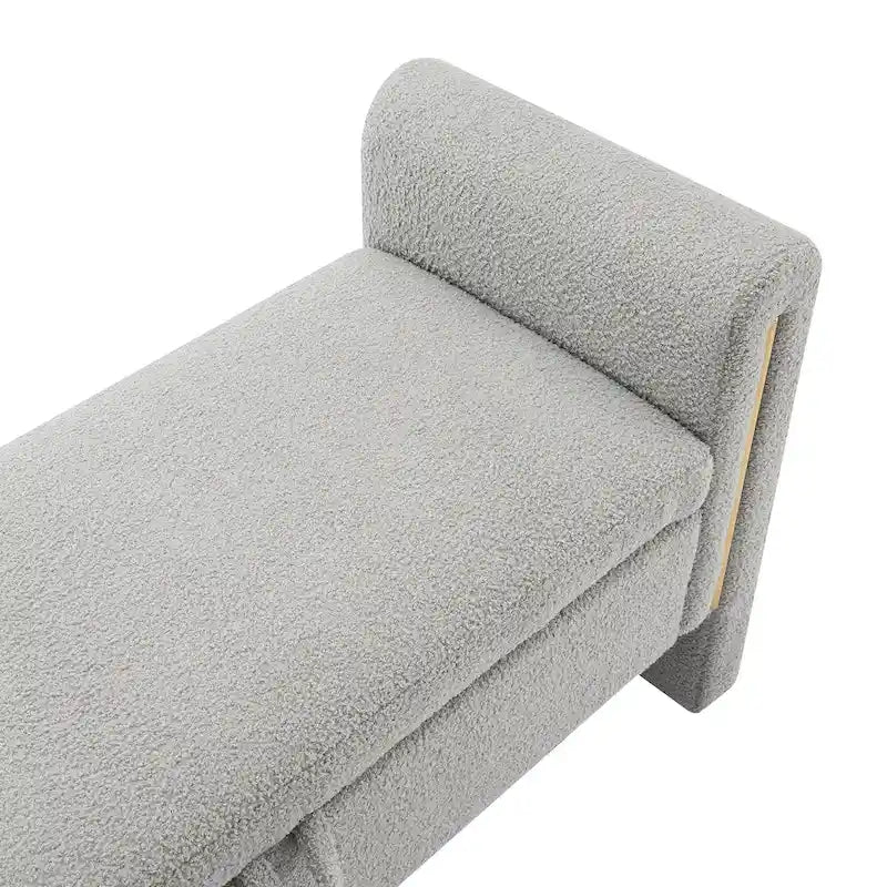 Banc de rangement rembourré en tissu Teddy avec accoudoirs et assise coussinée