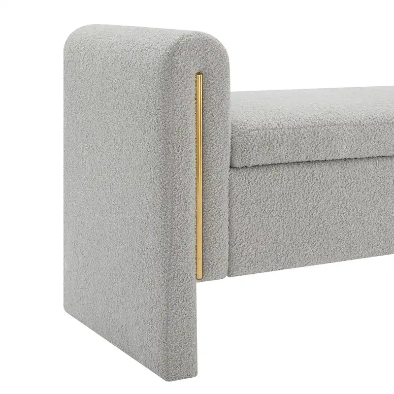 Banc de rangement rembourré en tissu Teddy avec accoudoirs et assise coussinée