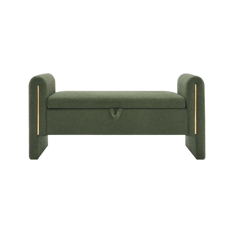Banc de rangement rembourré en tissu Teddy avec accoudoirs et assise coussinée