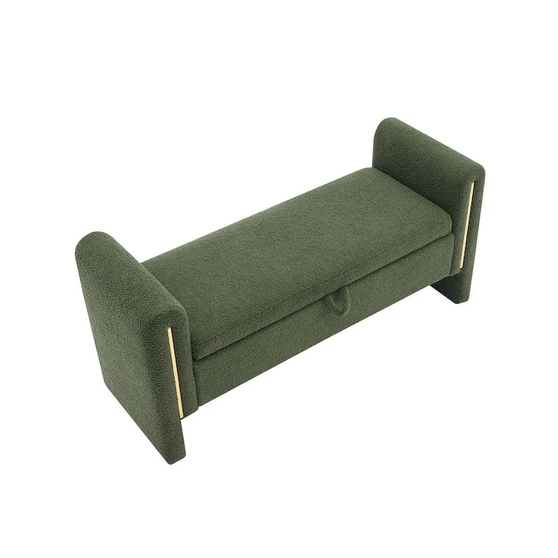 Banc de rangement rembourré en tissu Teddy avec accoudoirs et assise coussinée