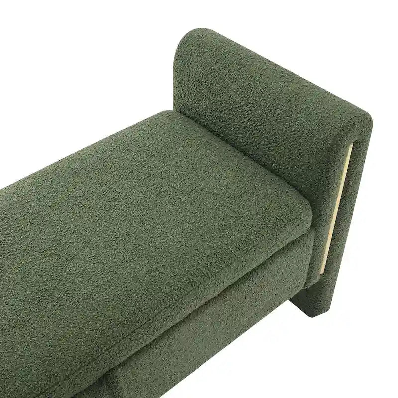 Banc de rangement rembourré en tissu Teddy avec accoudoirs et assise coussinée