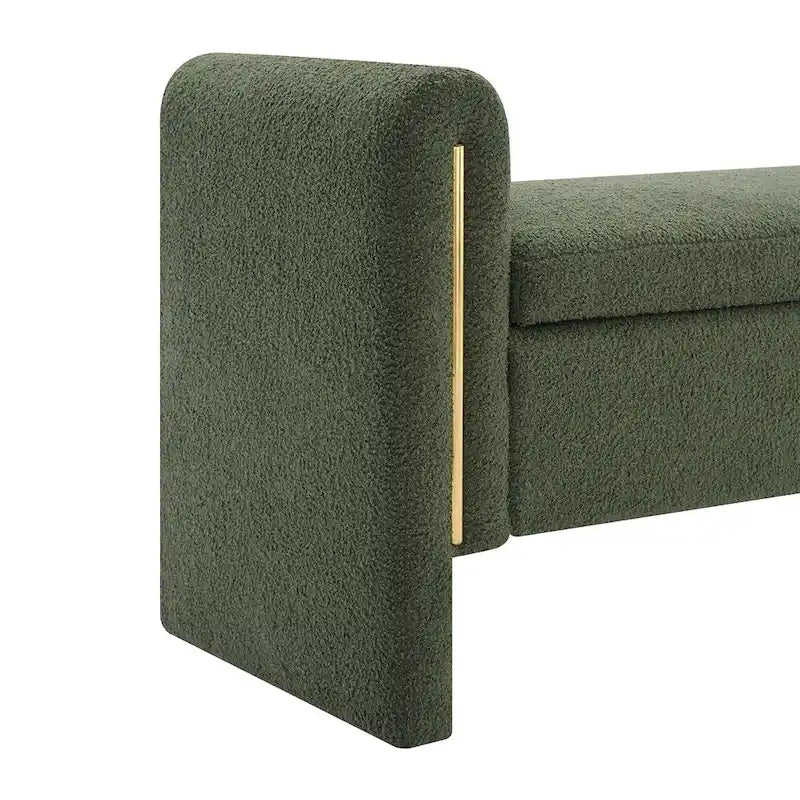 Banc de rangement rembourré en tissu Teddy avec accoudoirs et assise coussinée