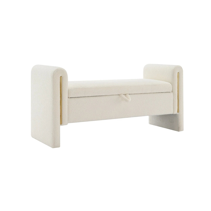 Banc de rangement rembourré en tissu Teddy avec accoudoirs et assise coussinée