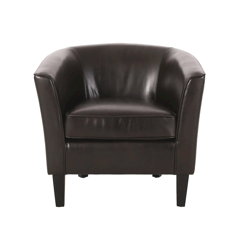 Fauteuil club en similicuir PU marron avec pieds coniques en bois