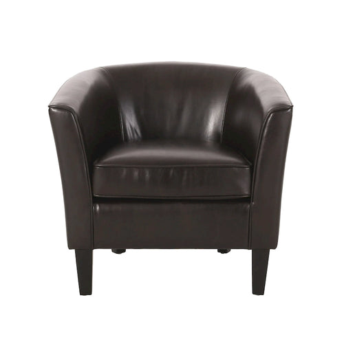 Fauteuil club en similicuir PU marron avec pieds coniques en bois