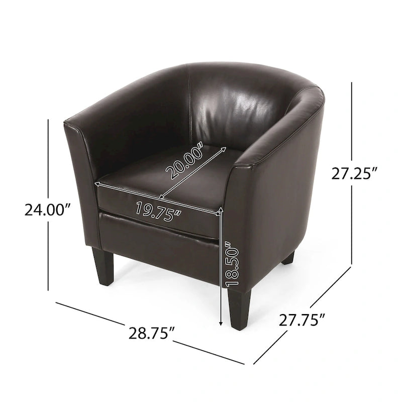 Fauteuil club en similicuir PU marron avec pieds coniques en bois