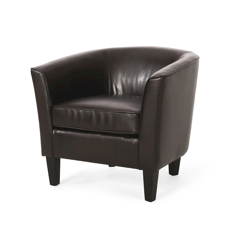 Fauteuil club en similicuir PU marron avec pieds coniques en bois