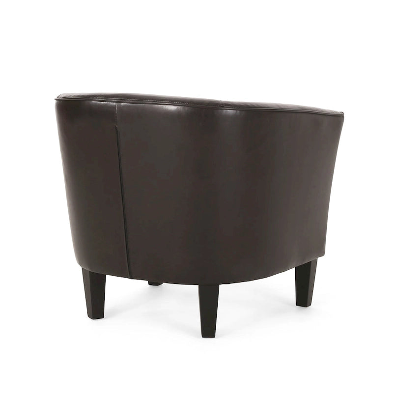 Fauteuil club en similicuir PU marron avec pieds coniques en bois