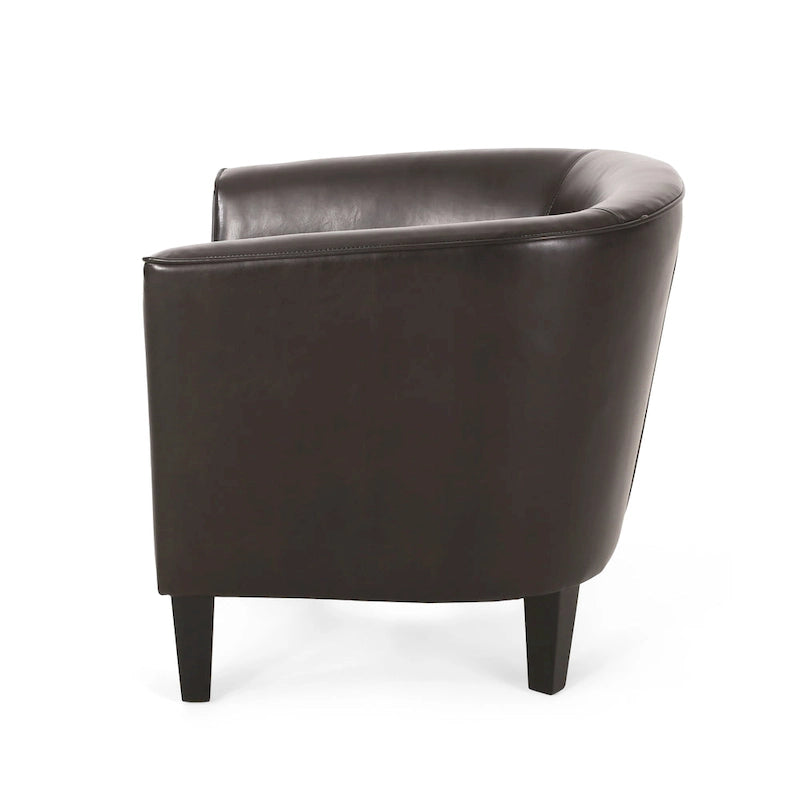 Fauteuil club en similicuir PU marron avec pieds coniques en bois