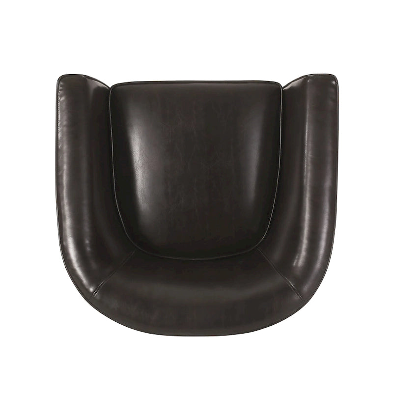 Fauteuil club en similicuir PU marron avec pieds coniques en bois