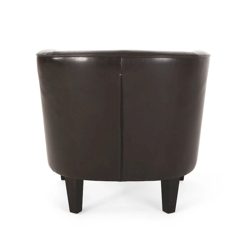Fauteuil club en similicuir PU marron avec pieds coniques en bois