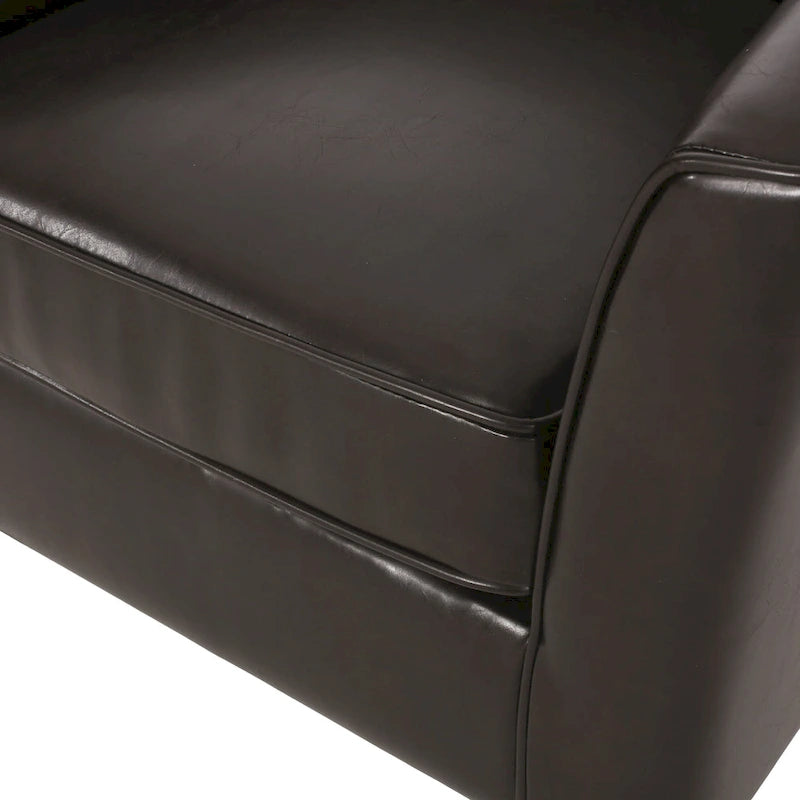 Fauteuil club en similicuir PU marron avec pieds coniques en bois