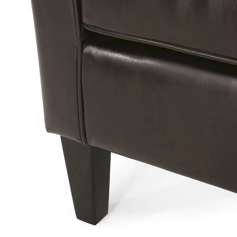 Fauteuil club en similicuir PU marron avec pieds coniques en bois