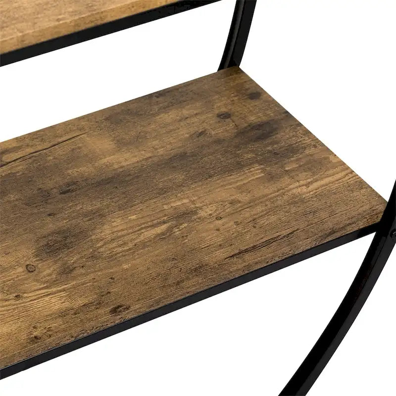 Console demi-lune en bois vieilli 2 niveaux en métal noir