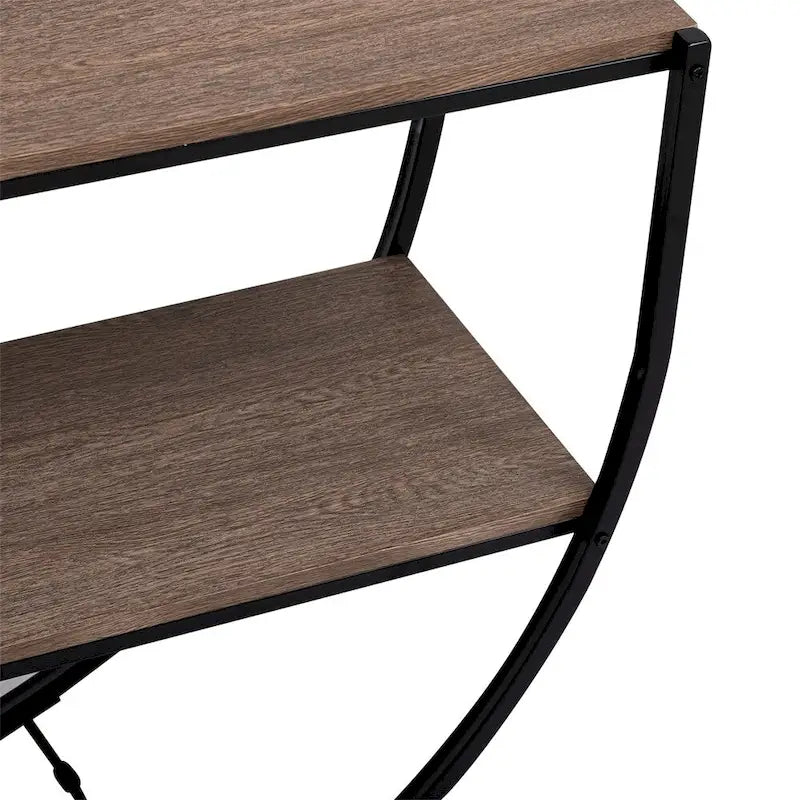 Console demi-lune en bois vieilli 2 niveaux en métal noir