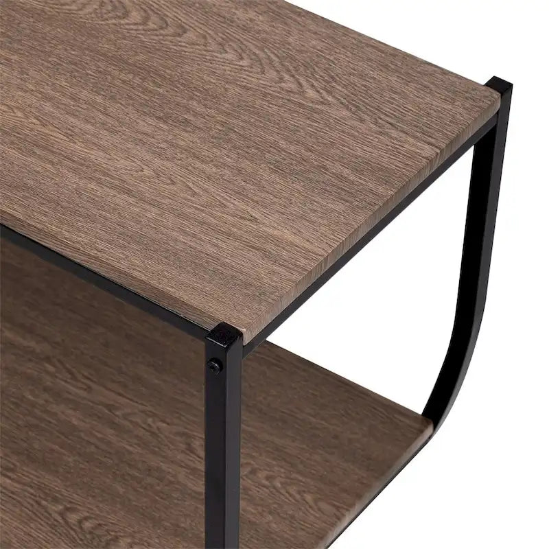 Console demi-lune en bois vieilli 2 niveaux en métal noir