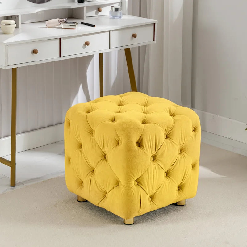 Ottoman carré en velours capitonné, repose-pieds cube multicolore