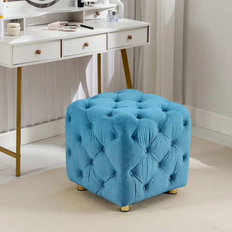Ottoman carré en velours capitonné, repose-pieds cube multicolore