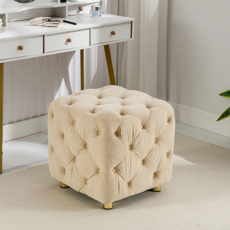 Ottoman carré en velours capitonné, repose-pieds cube multicolore