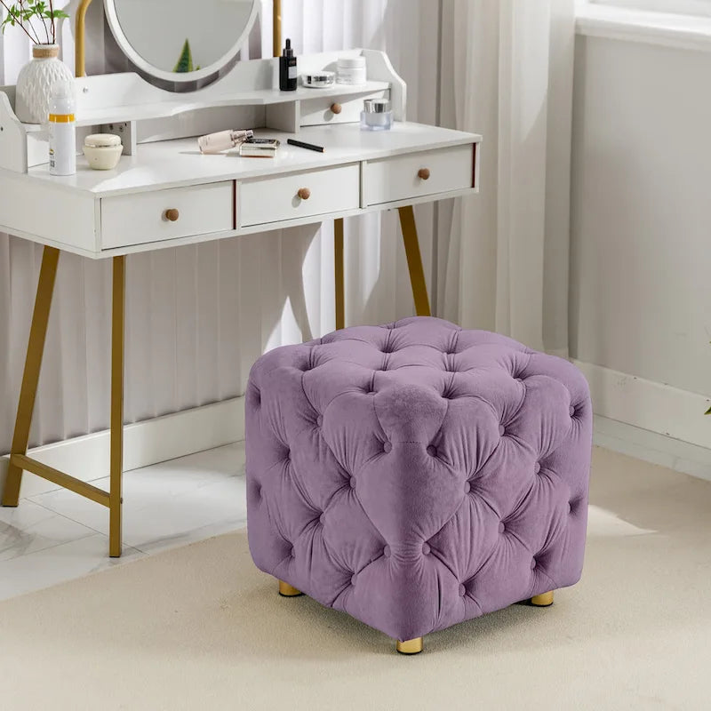 Ottoman carré en velours capitonné, repose-pieds cube multicolore