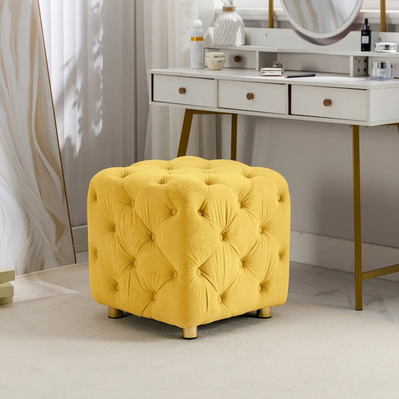 Ottoman carré en velours capitonné, repose-pieds cube multicolore