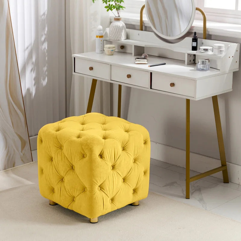 Ottoman carré en velours capitonné, repose-pieds cube multicolore