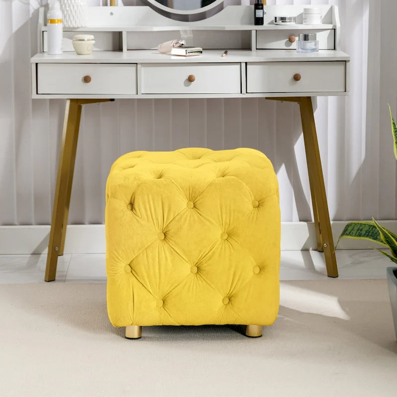 Ottoman carré en velours capitonné, repose-pieds cube multicolore