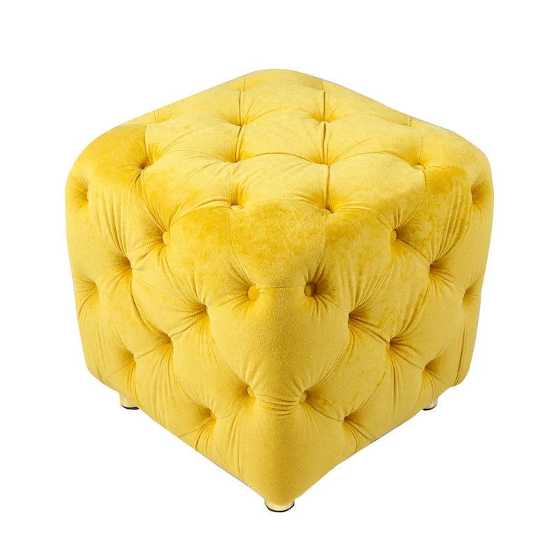 Ottoman carré en velours capitonné, repose-pieds cube multicolore