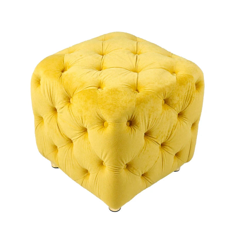 Ottoman carré en velours capitonné, repose-pieds cube multicolore