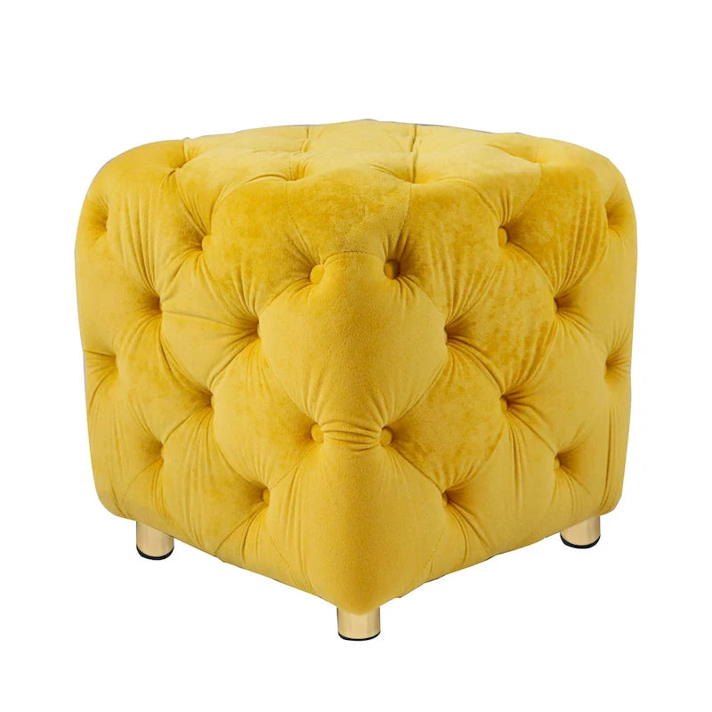 Ottoman carré en velours capitonné, repose-pieds cube multicolore