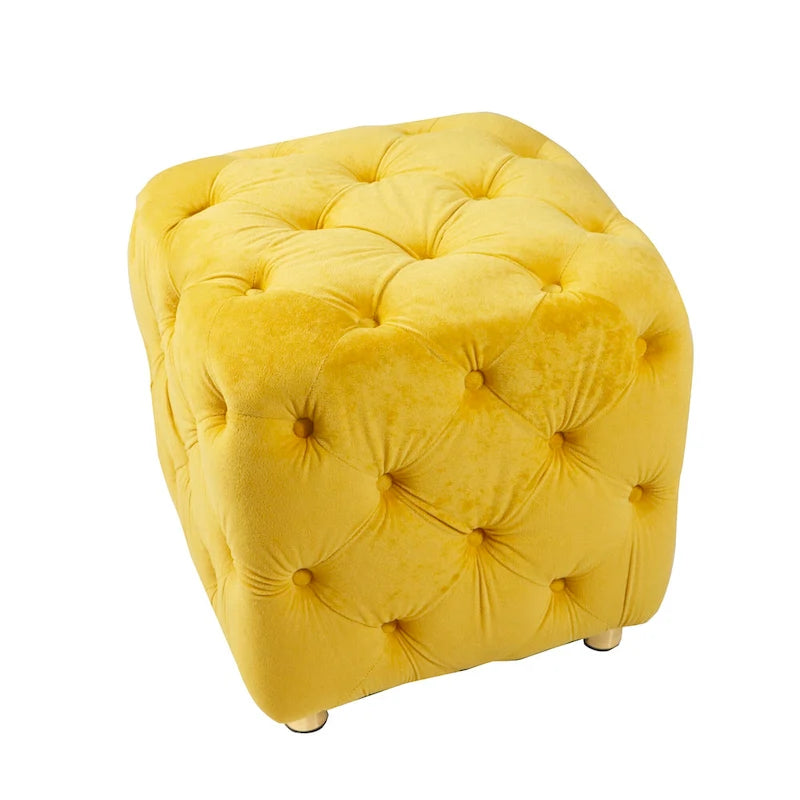 Ottoman carré en velours capitonné, repose-pieds cube multicolore