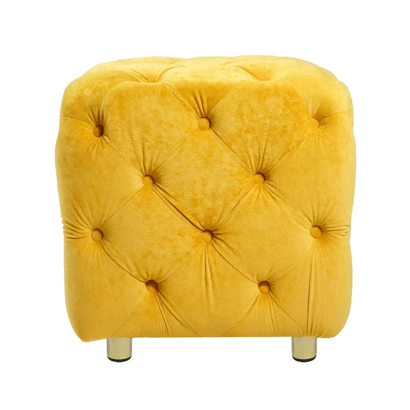 Ottoman carré en velours capitonné, repose-pieds cube multicolore