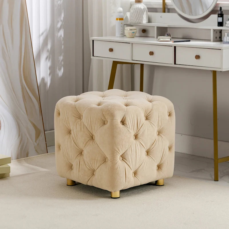 Ottoman carré en velours capitonné, repose-pieds cube multicolore