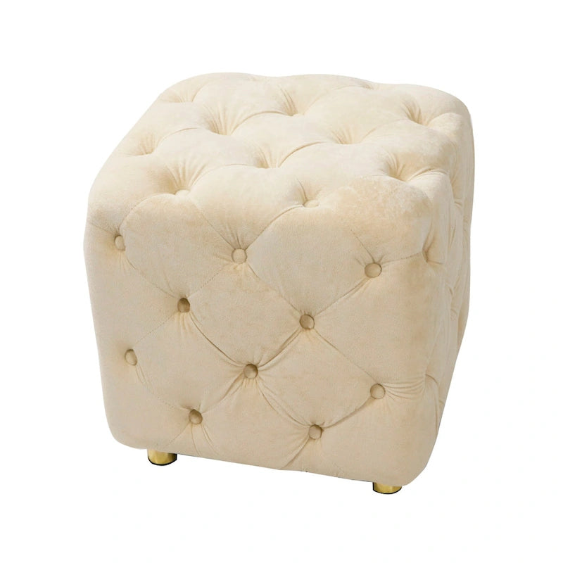 Ottoman carré en velours capitonné, repose-pieds cube multicolore