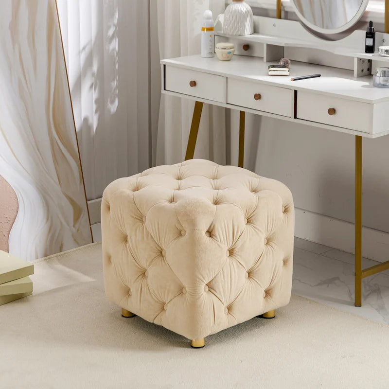 Ottoman carré en velours capitonné, repose-pieds cube multicolore
