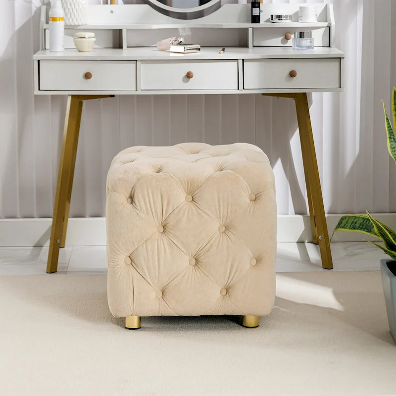 Ottoman carré en velours capitonné, repose-pieds cube multicolore
