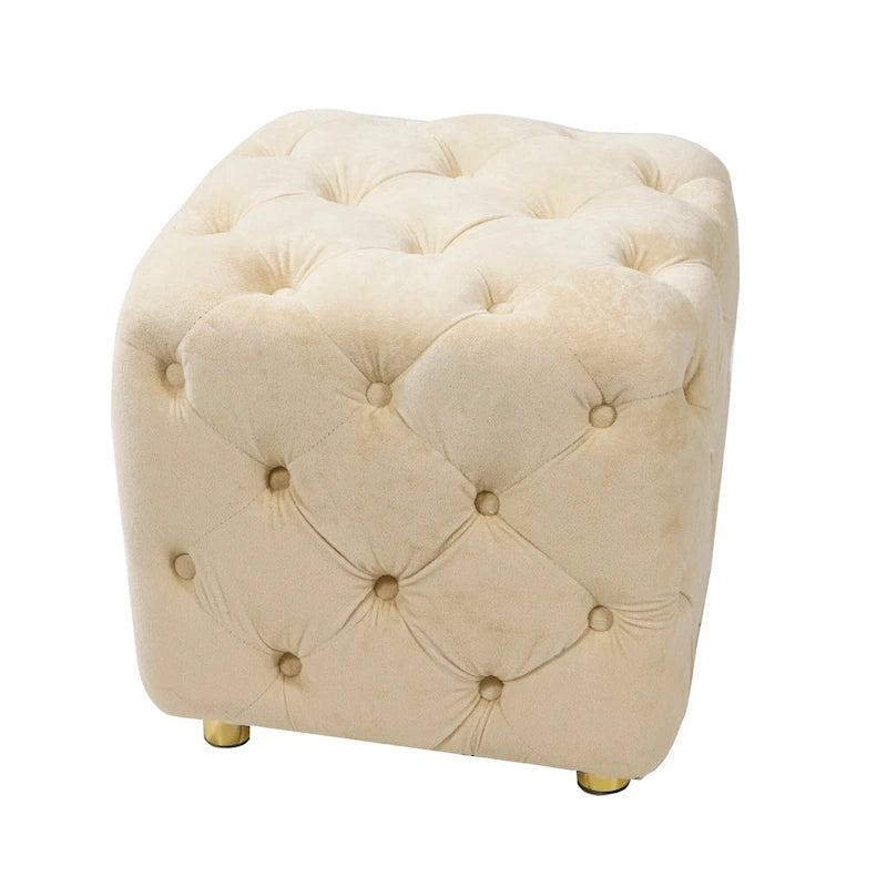 Ottoman carré en velours capitonné, repose-pieds cube multicolore