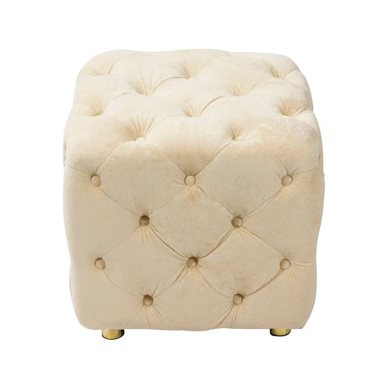 Ottoman carré en velours capitonné, repose-pieds cube multicolore