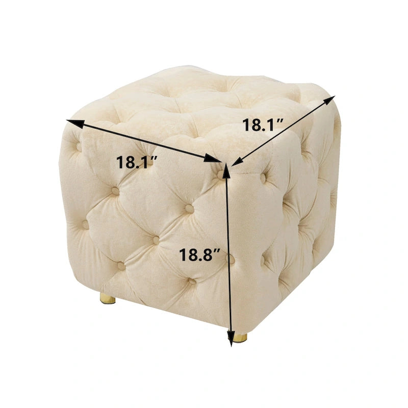 Ottoman carré en velours capitonné, repose-pieds cube multicolore