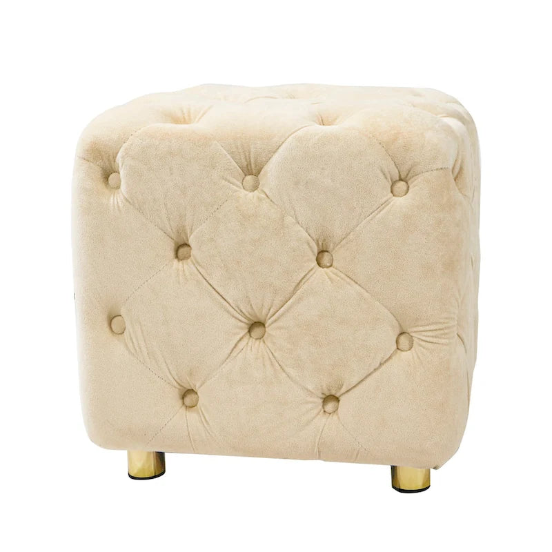 Ottoman carré en velours capitonné, repose-pieds cube multicolore