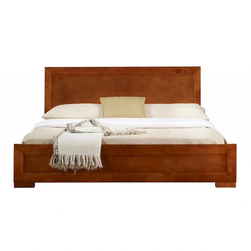 Lit King en bois massif marron avec tête de lit et pied de lit