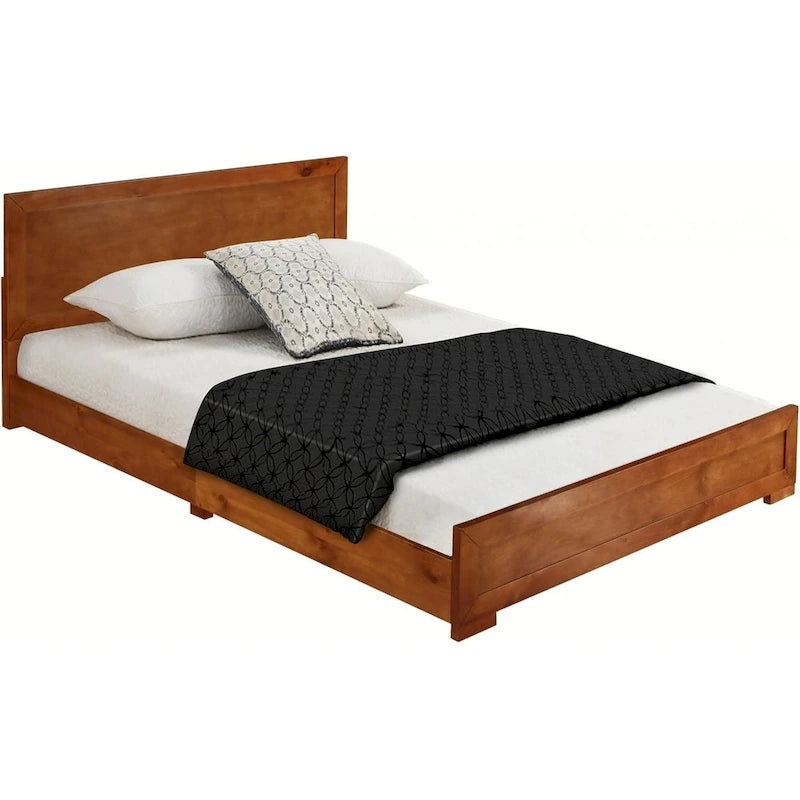 Lit King en bois massif marron avec tête de lit et pied de lit