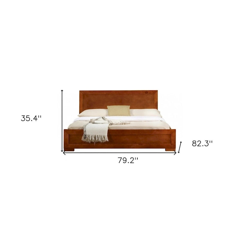 Lit King en bois massif marron avec tête de lit et pied de lit
