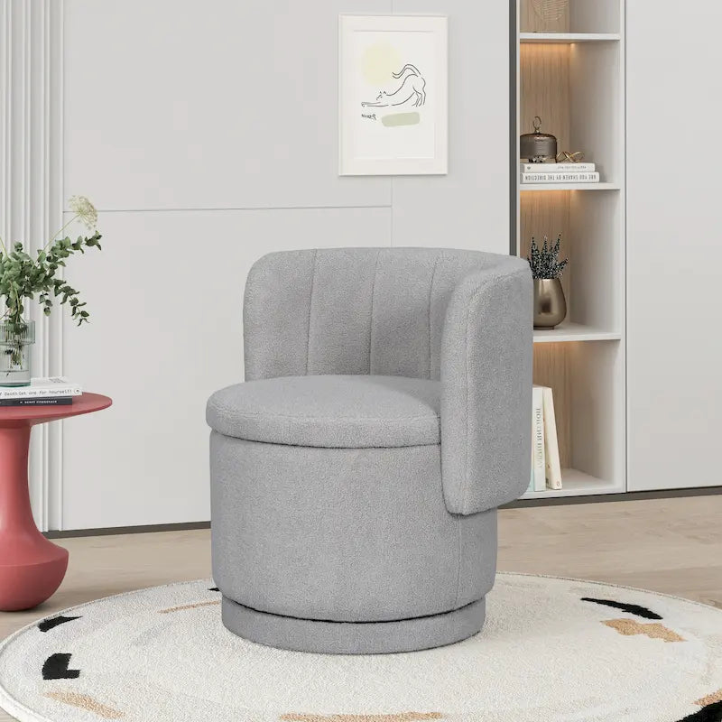 Fauteuil pivotant rond en boucle avec compartiment de rangement caché gris