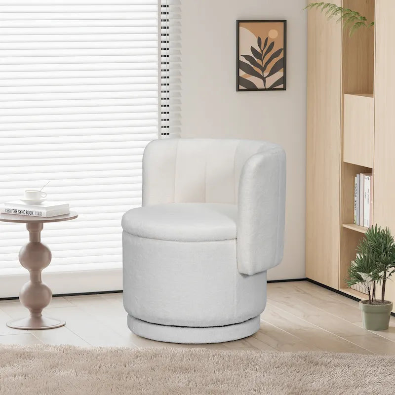 Fauteuil pivotant rond en boucle avec compartiment de rangement caché gris