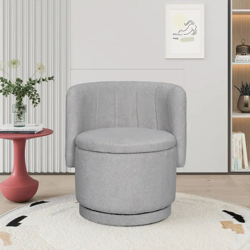Fauteuil pivotant rond en boucle avec compartiment de rangement caché gris